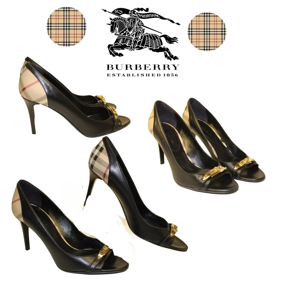 Burberry Italy Made 9.5 39.5 Leather Signature Plaid Peep Toe Pumps IMMACULATE‼️ - Picture 1 of 17